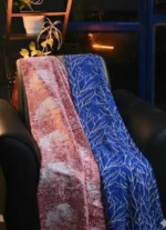 Pink and blue polyster curtain for home and decor (pack of 2)
