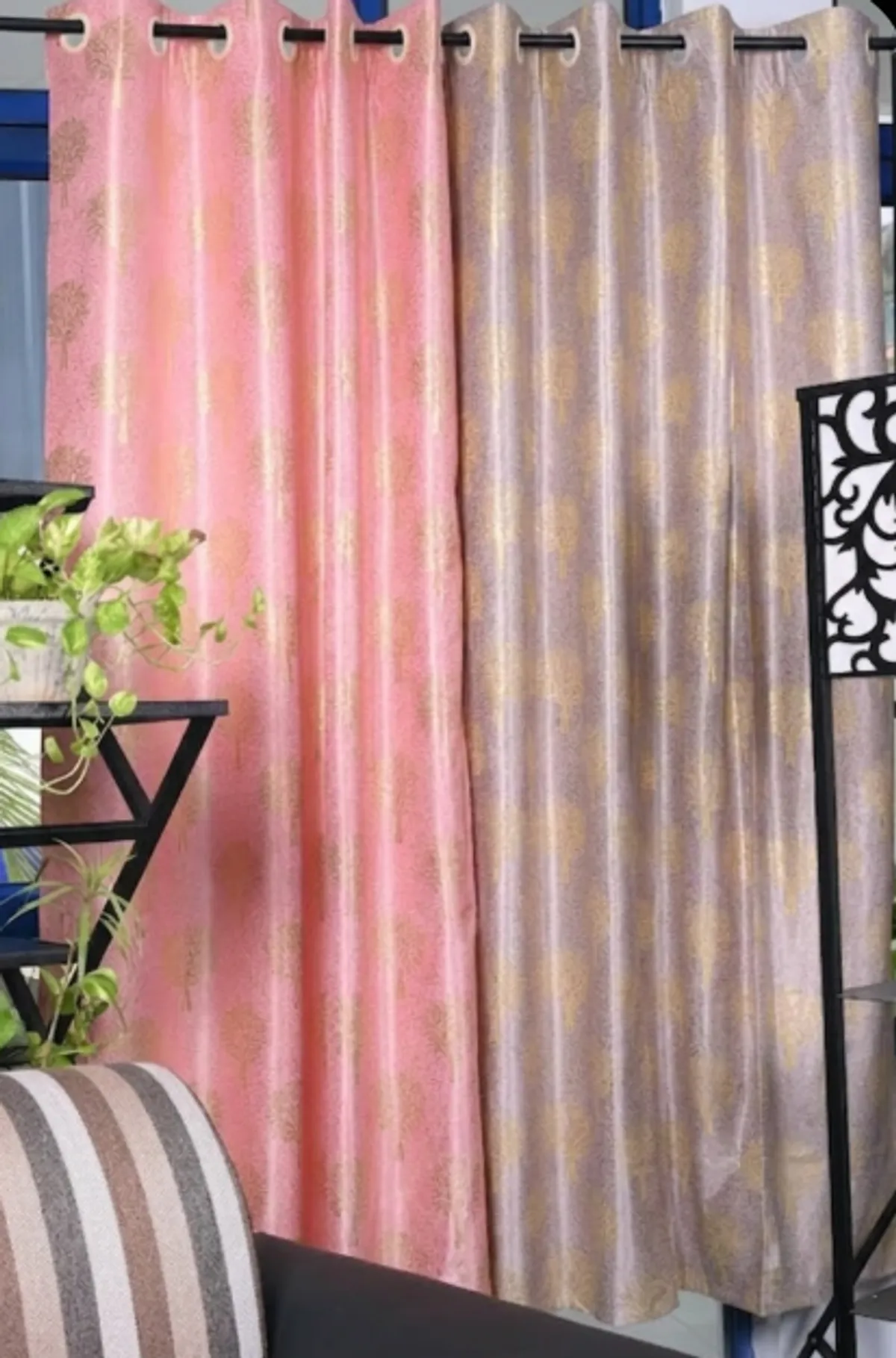 1 Peach and pink polyster curtain for home and decor (pack of 2) - Image 1